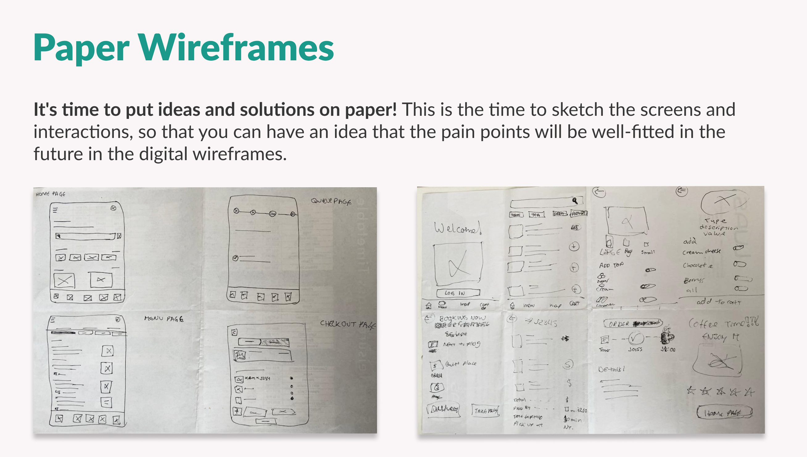 Coffee House Mobile App - UX/UI Design Case Study - Paper wireframes